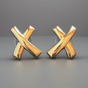 VTG Monet Gold-Tone Paloma Picasso Style X Cross Stud Earrings